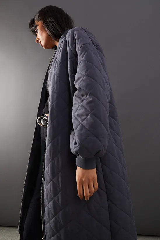Diamond Quilted Padded Longline Coat