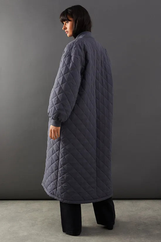 Diamond Quilted Padded Longline Coat
