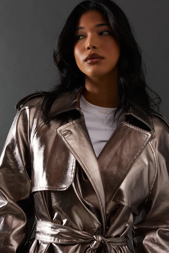 Metallic Belted Trench Coat
