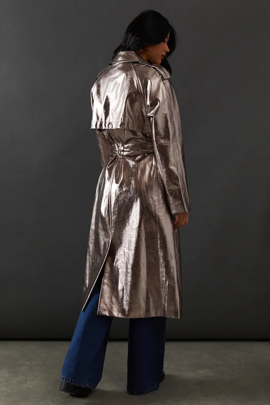 Metallic Belted Trench Coat