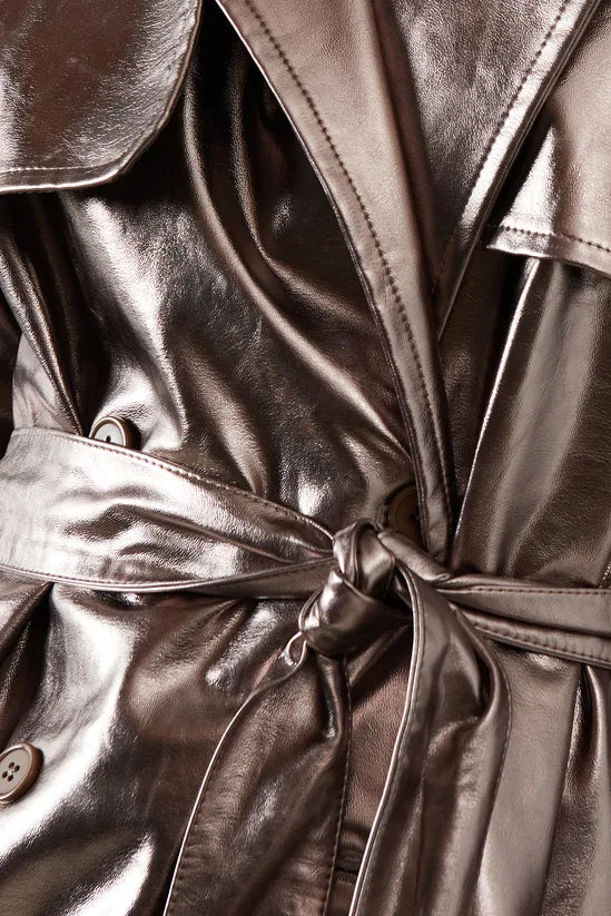 Metallic Belted Trench Coat