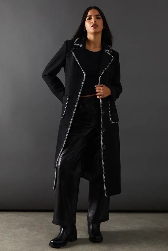 Contrast Button Through Coat