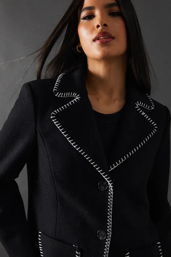 Contrast Button Through Coat