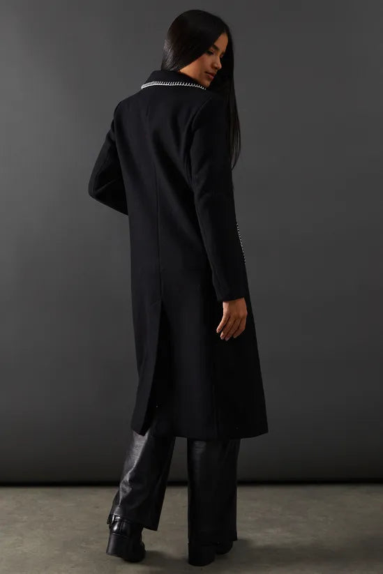 Contrast Button Through Coat