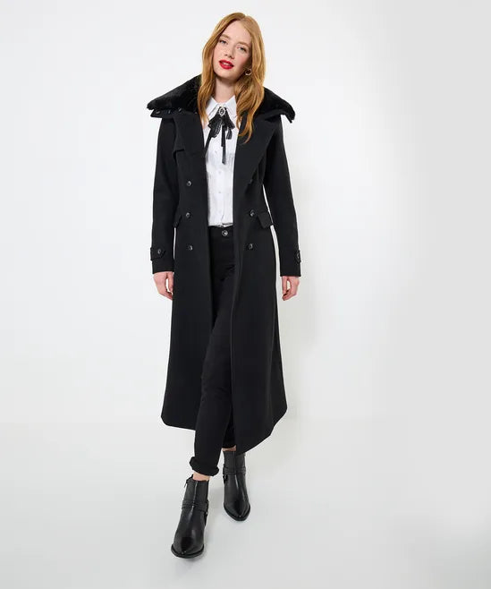 Long Black Coat with Detachable Collar