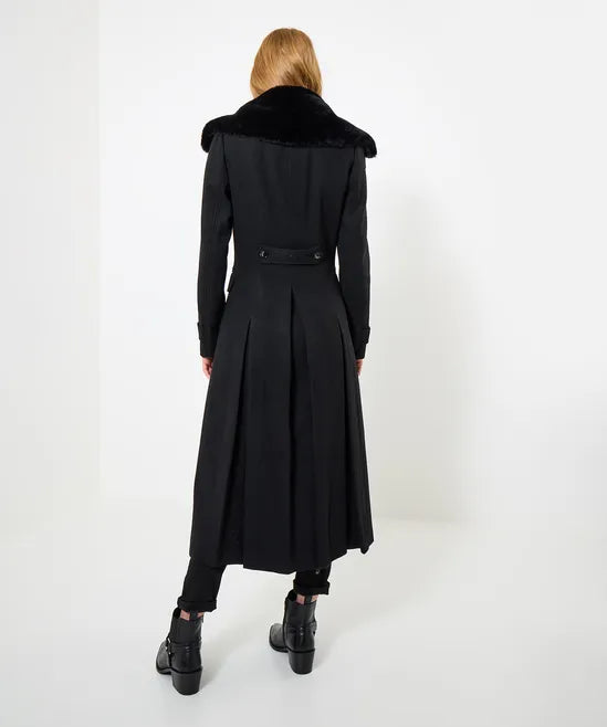 Long Black Coat with Detachable Collar
