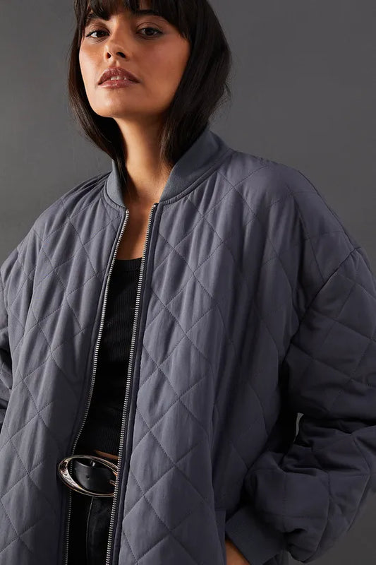 Diamond Quilted Padded Longline Coat