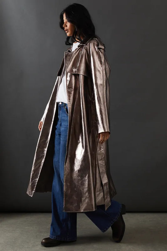 Metallic Belted Trench Coat