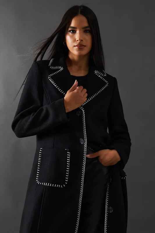 Contrast Button Through Coat